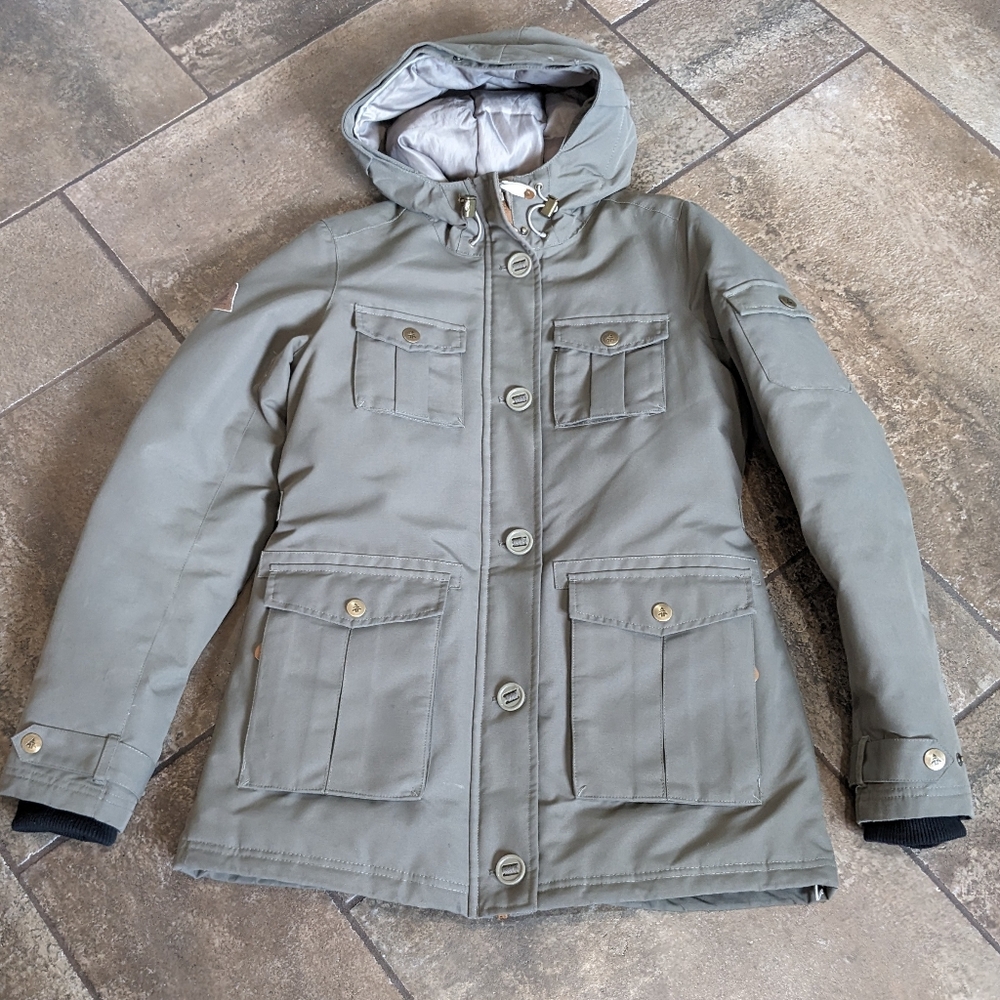 Woods Laila Gorpcore Military Utility Winter Parka Jacket Size S Dark Taupe